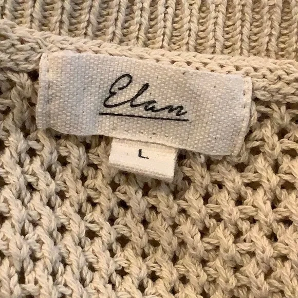 ELAN Womens 100% Cotton Tan Open Knit Boho Ruffled Cropped Neutral Spring Top L - Picture 6 of 8